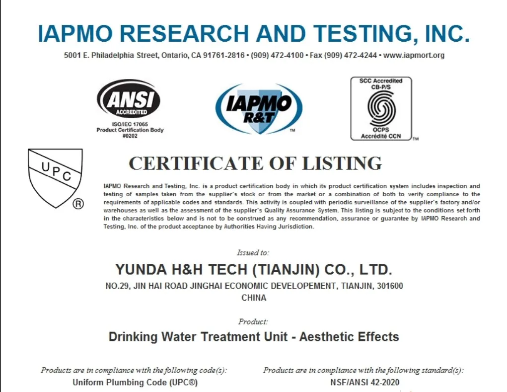 Скан документа IAPMO · Certificate of Listing